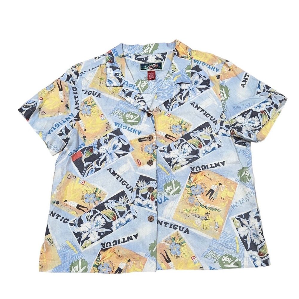 La Cabana Hawaiian Shirt Women's Sz L Antigua‎ Button Up Casual Multicolor